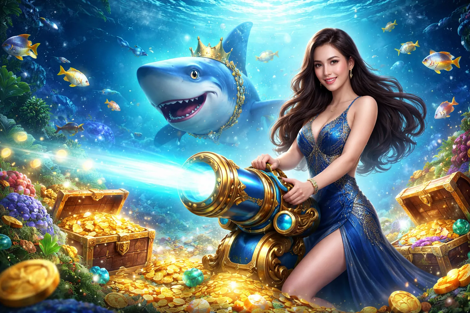 Hình ảnh chính trò chơi bắn cá f168 với đại dương và các loài cá